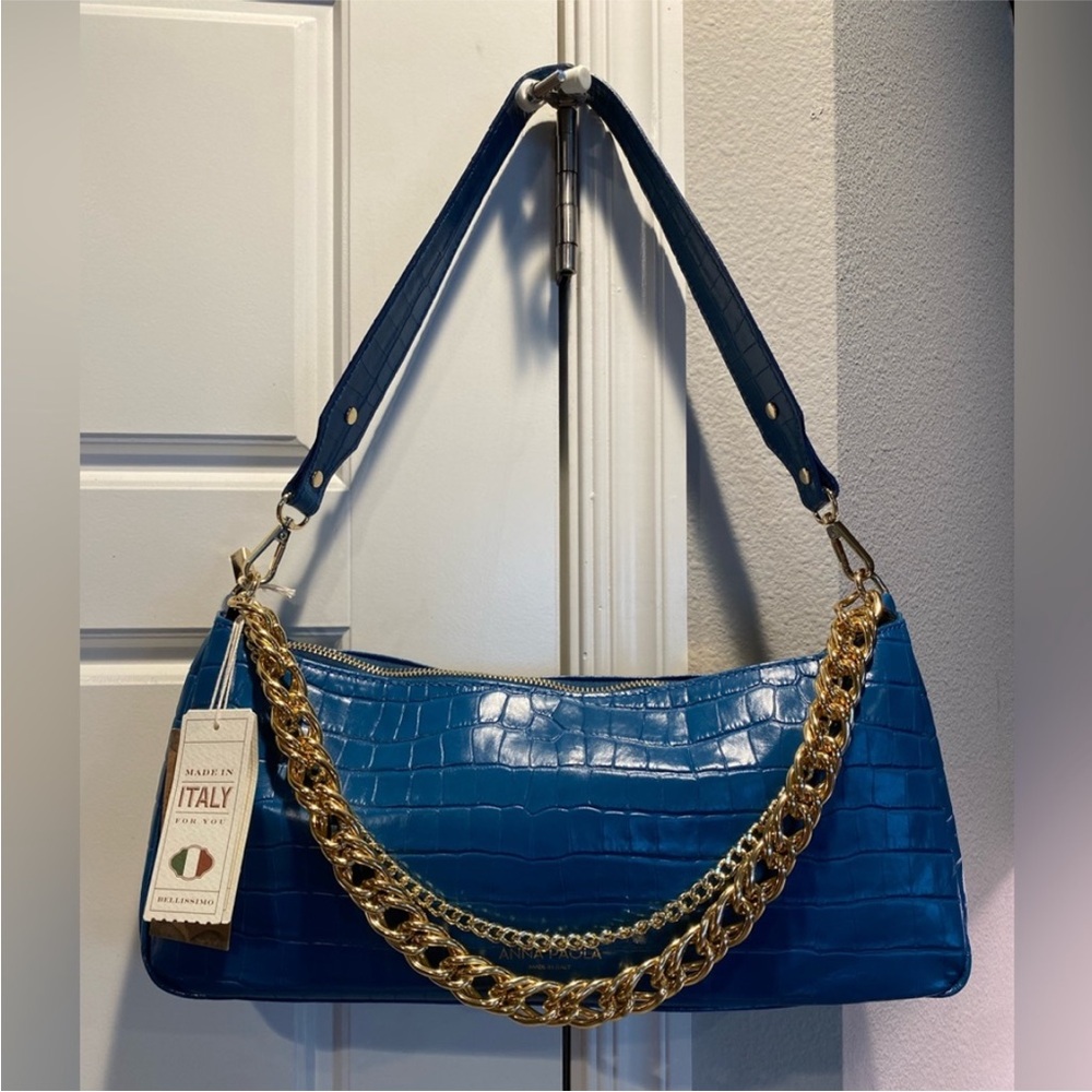 Anna Paola Italian Leather crocodile-embossed Crossbody Shoulder Chain Bag